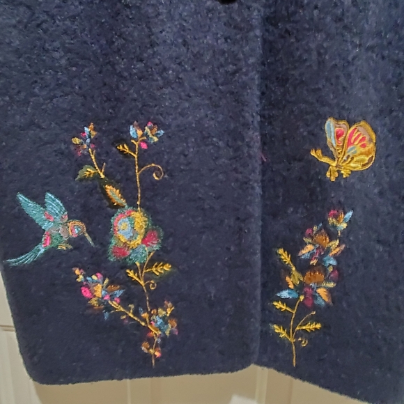Sundance Wool Blend Embroidered Floral Longline Navy Coat Size XS - Picture 4 of 16